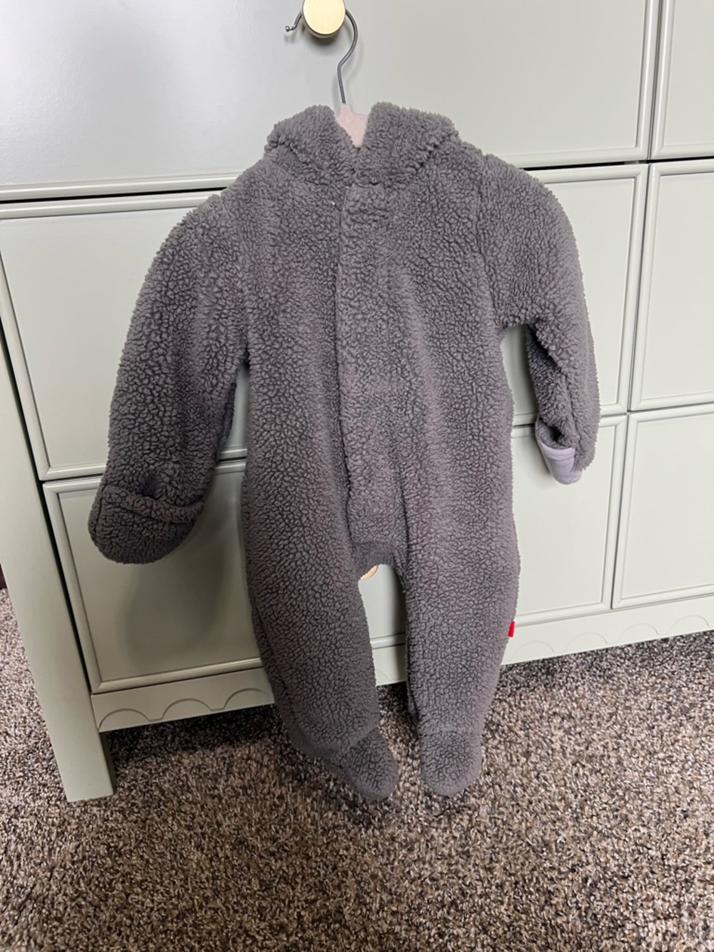 Magnetic Me Gray Plush Hooded Baby Footie